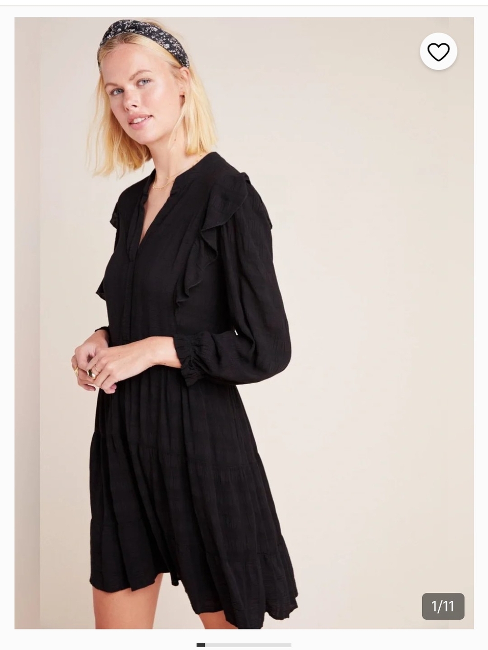 Anthropologie Amadi Rossi Ruffled Tunic Dress Black Size L Lagenlook Minimalist